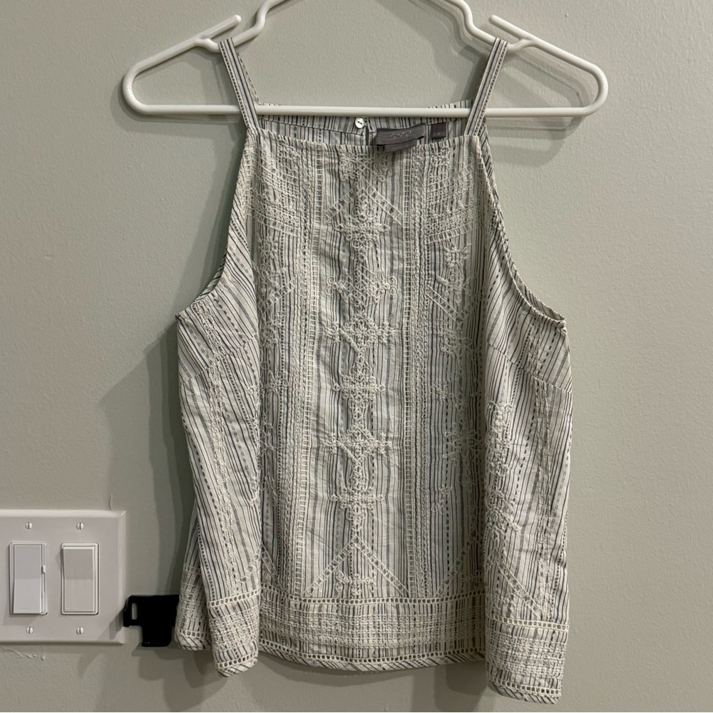 Anthropologie Striped Embroidered Tank